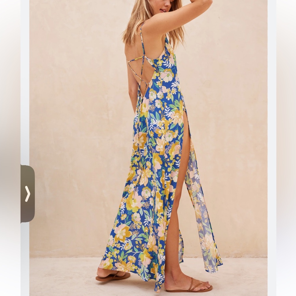 Aquari, Blue Summer Floral Eclipse Maxi Dress, Size S | 818